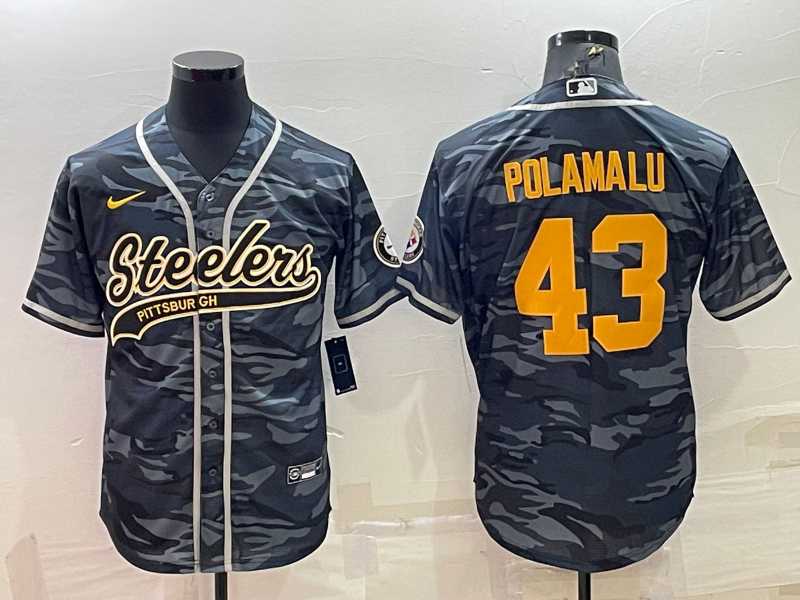 Men's Pittsburgh Steelers #43 Troy Polamalu Grey Navy Camo With Patch Cool Base Stitched Baseball Jersey,We sell and wholesale Men's Pittsburgh Steelers #43 Troy Polamalu Grey Navy Camo With Patch Cool Base Stitched Baseball Jersey on line form chian!